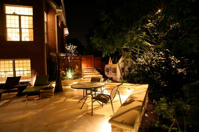 A wider view of patio lighting.